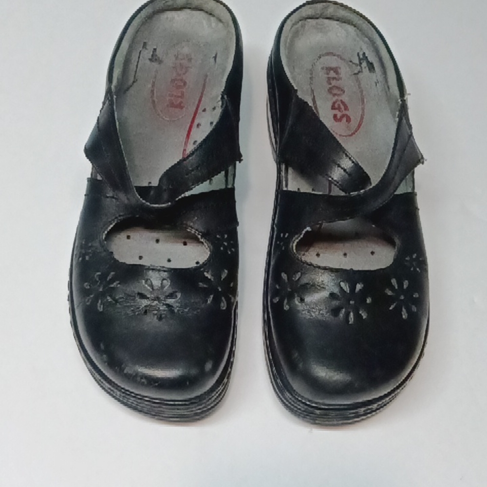 Klogs Mary Jane Carolina Black Leather Slip On Mules Clogs Shoes Women's SZ 8w